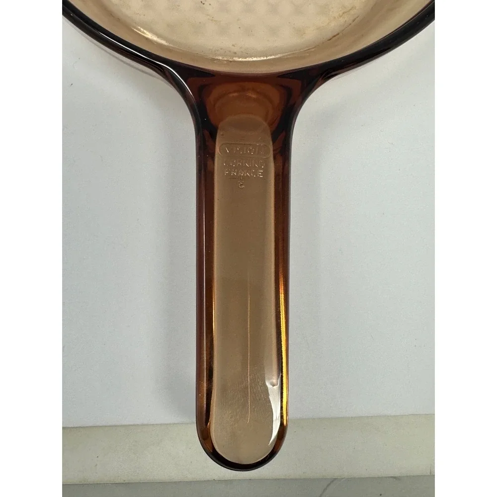 Vintage Corning Visions Amber glass waffle bottom 7